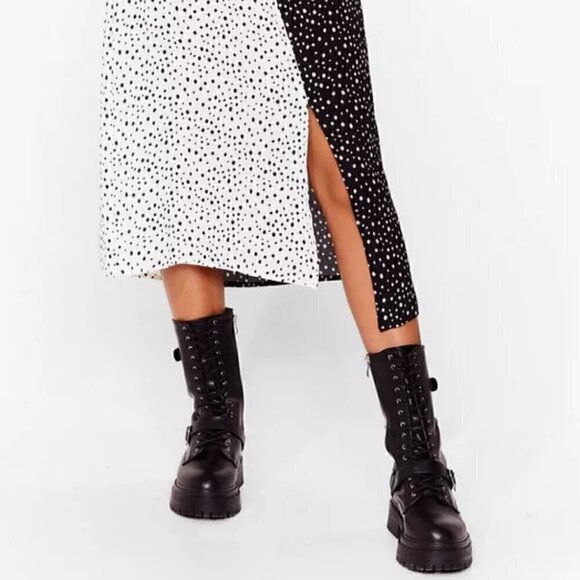 𝅺nwt- Nasty Gal-Polka Dot Two Tone Slit Maxi Skirt - Picture 6 of 10